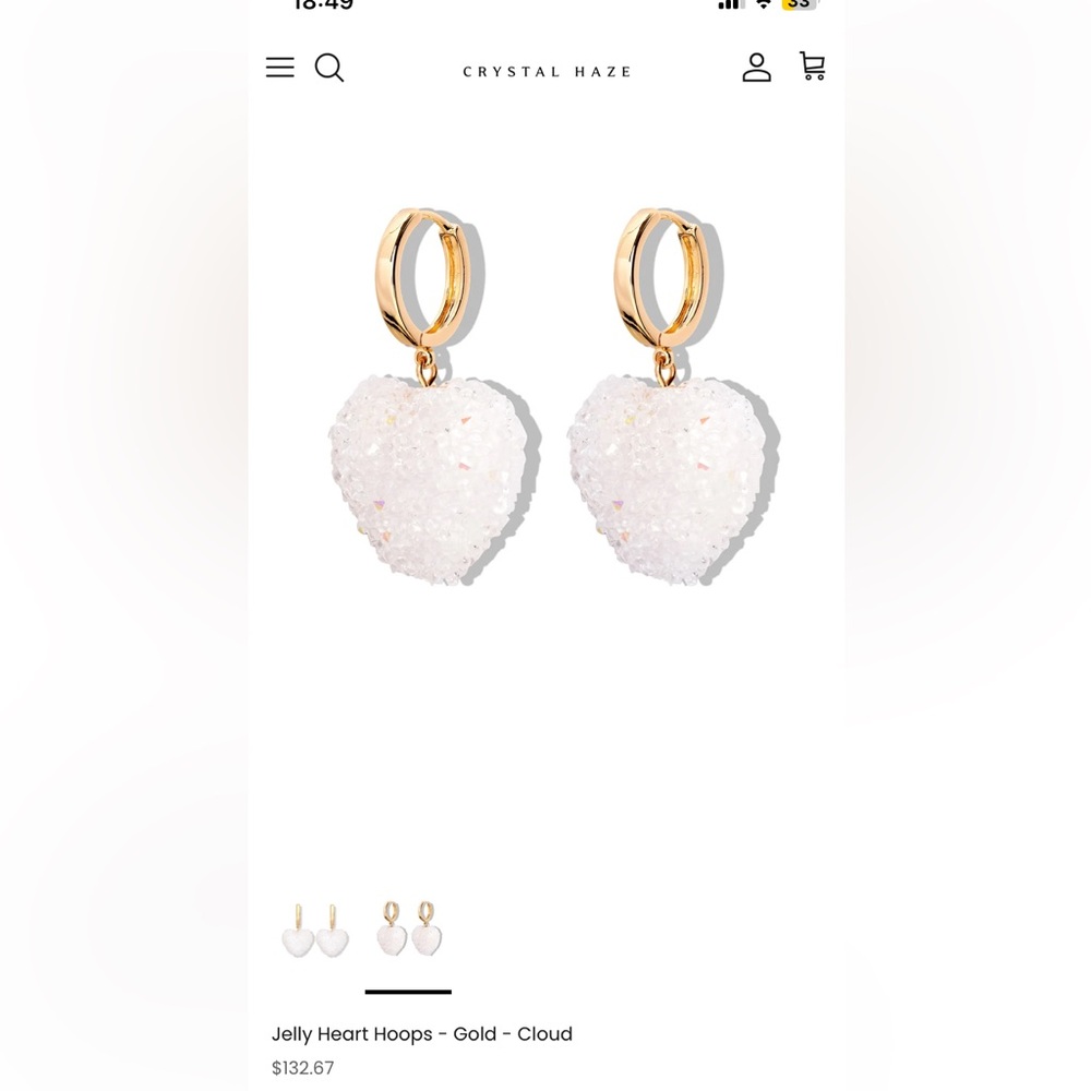 Crystal Haze Jelly Heart Hoops - Cloud - 2 pieces